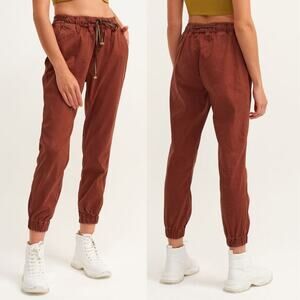 OXXO Nature Friendly Terra Cotta Brown Casual Belted Tencel Jogger Pants